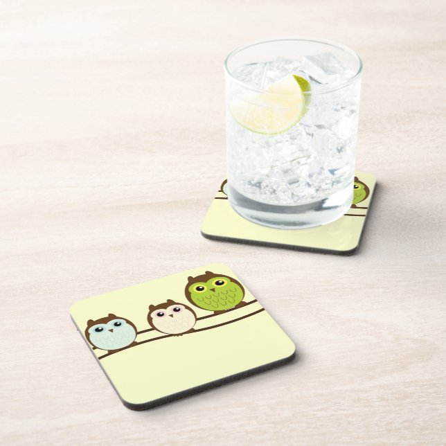 Three Colourful Owls Coaster (Right Side)