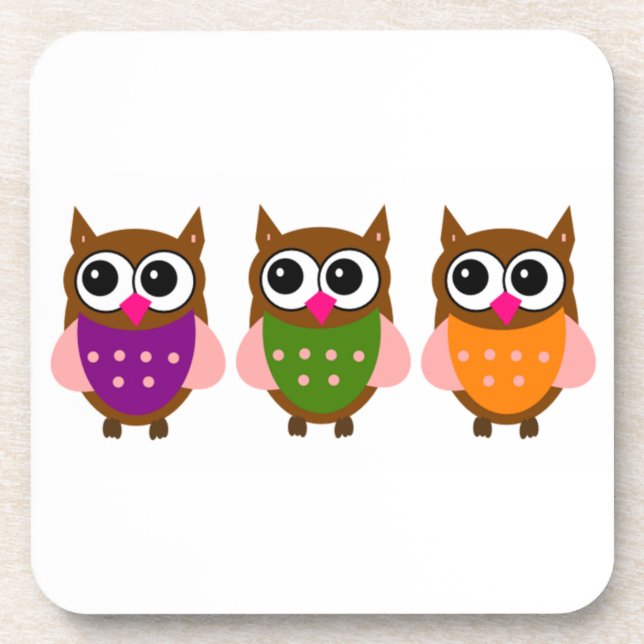 Three Colourful Owls Coaster (Front)