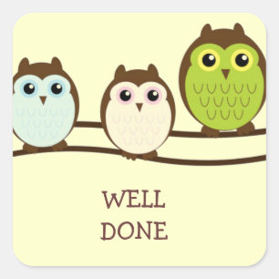 Three Colourful Owls Square Sticker