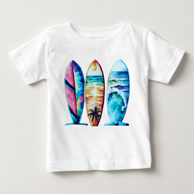  Three Colourful Watercolor Surfboards Baby T-Shirt (Front)