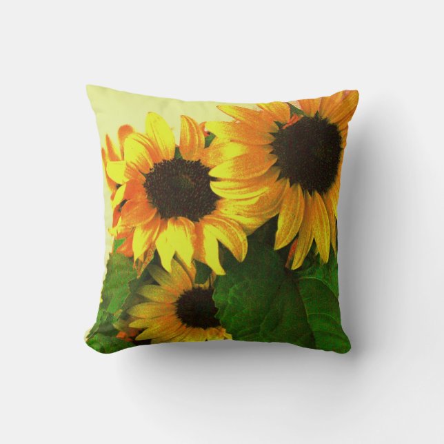 Three colourful yellow sunflowers cushion (Front)