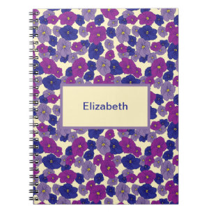 Three colours of violet flowers surface pattern notebook