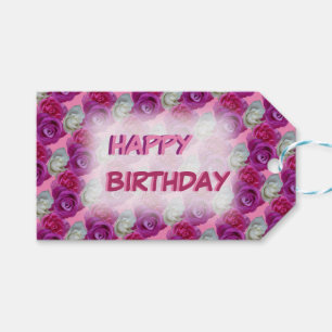 Three Colours Roses Pattern Birthday Gift Tags
