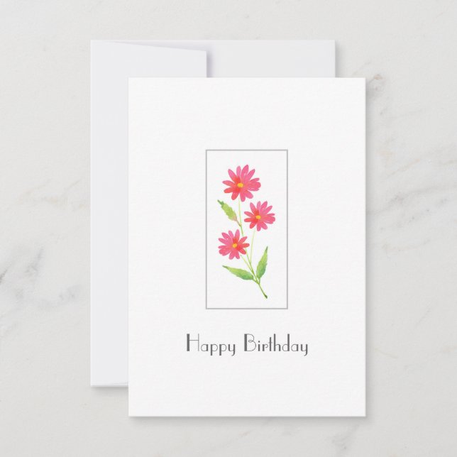 Three Coral Pink Watercolor Daisies Card (Front)