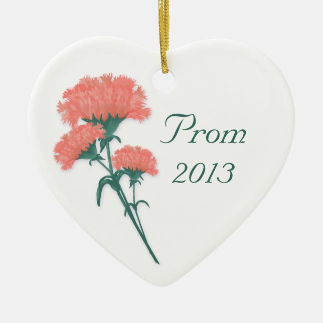 Three Coral Rose  Pink Carnations Prom Keepsake Ceramic Tree Decoration (Front)