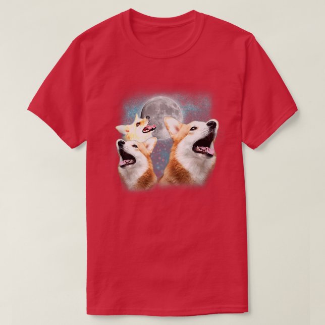 Three Corgi And Moon Funny Corgi Humour Parody1428 T-Shirt (Design Front)