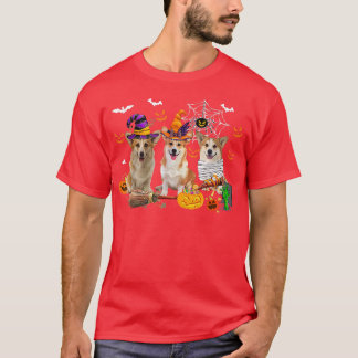 Three Corgi Dogs Witch Halloween Mummy Scary Pumpk T-Shirt