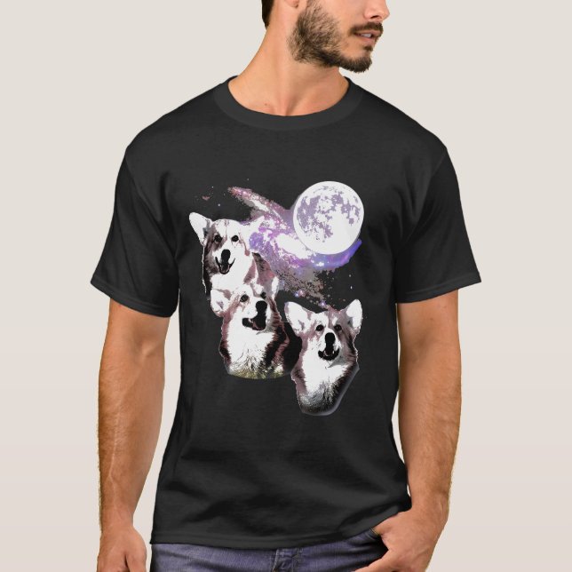 Three Corgi Moon Wolf Parody  S T-Shirt (Front)