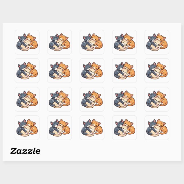 Three Cosy Sleeping Kittens Cat Lover Art Design Square Sticker (Sheet)
