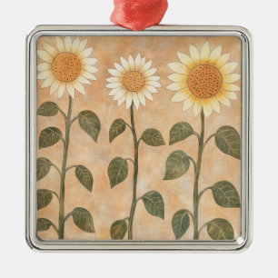 Three Cottagecore Terracotta Sunflowers Metal Tree Decoration