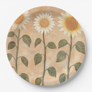 Three Cottagecore Terracotta Sunflowers Paper Plate