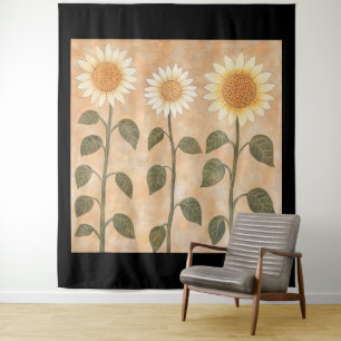 Three Cottagecore Terracotta Sunflowers Tapestry