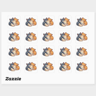 Three Cozy Sleeping Kittens Cat Lover Art Design Square Sticker