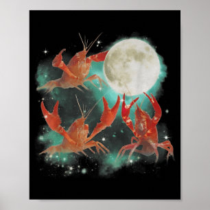 Three Crawfish Howling To The Moon Vintage 90s Poster