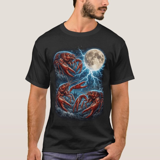Three Crawfish Moon Lightning Retro Crustacean T-Shirt (Front)