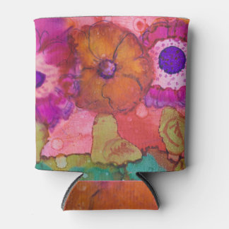Three Crazy Flowers Boho Alcohol INk Design Can Cooler