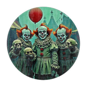 Three Creepy Clowns Skull Fear Design Cutting Board