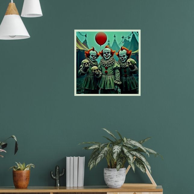 Three Creepy Clowns Skull Fear Design Poster (Living Room 1)