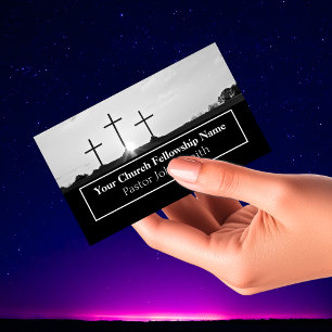 Three Cross Monochrome Sunrise Church Pastor Business Card