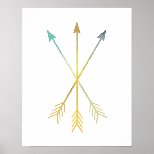 Three Crossed Arrow Wall Art Yellow Turquoise Gray (Front)