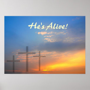 Three Crosses and Sunrise Poster