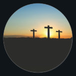 Three crosses classic round sticker<br><div class="desc">Three crosses a symbol of Christianity and Jesus</div>