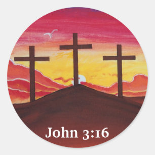 Three Crosses Jesus Christ salvation Christian Art Classic Round Sticker