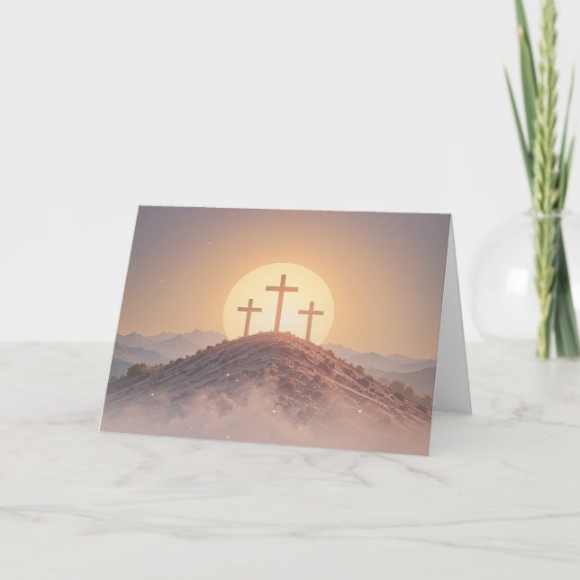 Three Crosses on the Hill Religious Easter  Holiday Card (Front)