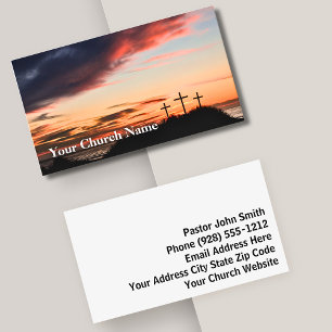 Three Crosses Orange Sunset Service Church Pastor Business Card