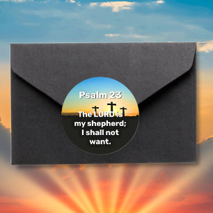 Three Crosses Psalm 23 Sunset Bible Verse Classic Round Sticker