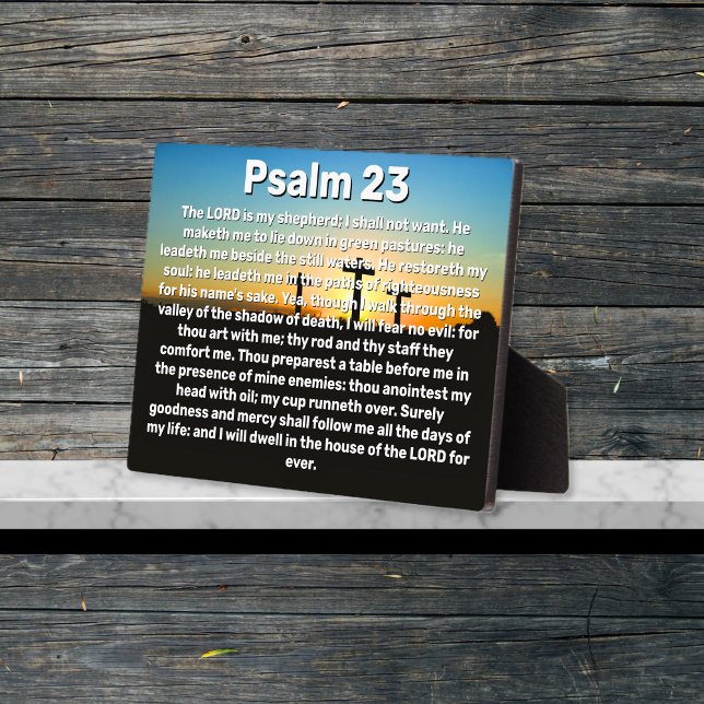 Three Crosses Psalm 23 Sunset Bible Verse Plaque (Three Crosses Psalm 23 Sunset Bible Verse Plaque)