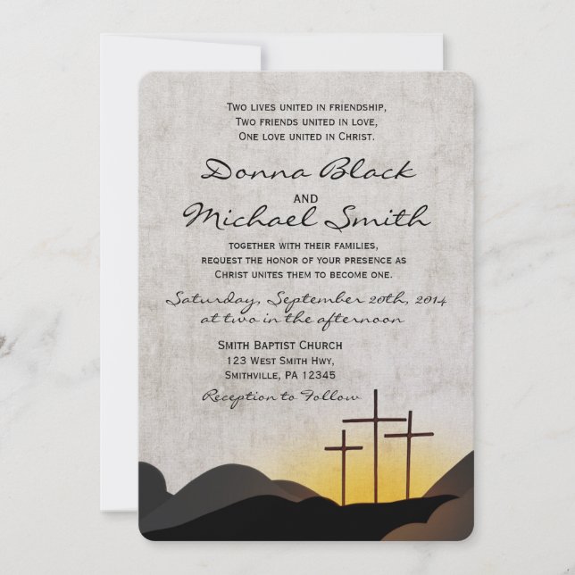 Three Crosses Religious Wedding Invitation (Front)