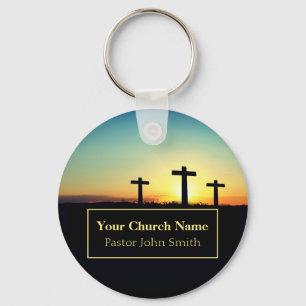 Three Crosses Sunset Church Pastor Business Key Ring