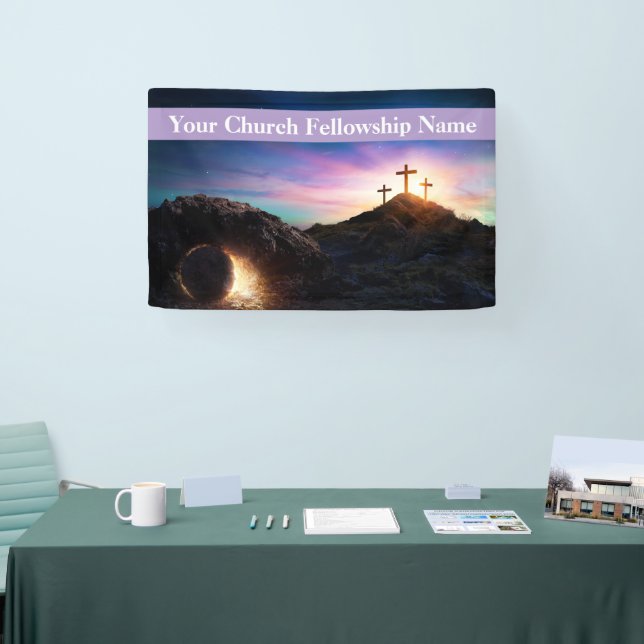 Three Crosses Sunset Easter Church Banner (Tradeshow)
