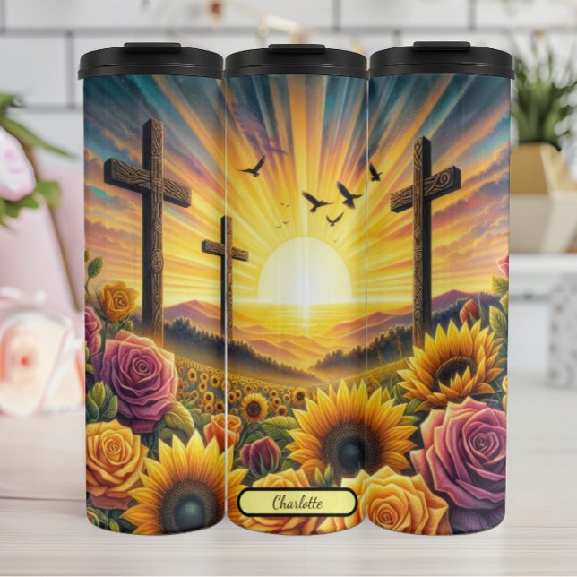 Three Crosses Sunset Floral Radiance Thermal Tumbler (Creator Uploaded)