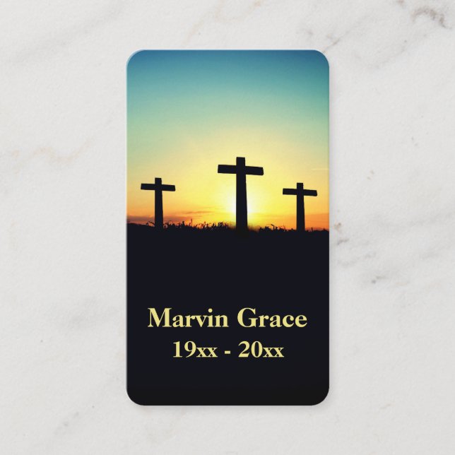 Three Crosses Sunset Funeral Prayer Card (Front)