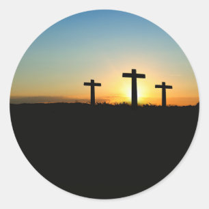 Three Crosses Sunset Jesus Stickers