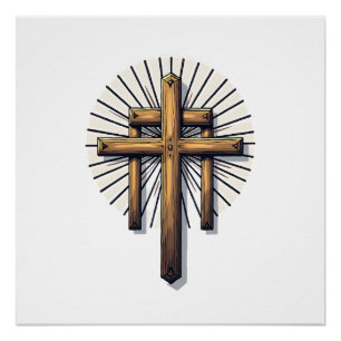 Three Crosses Vintage Engraving Faith Tee (1) Poster