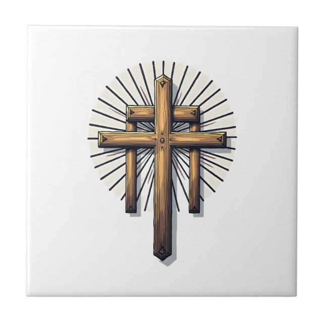 Three Crosses Vintage Engraving Faith Tee (1) Tile (Front)