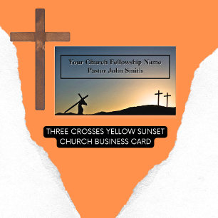 Three Crosses Yellow Sunset Church Business Card