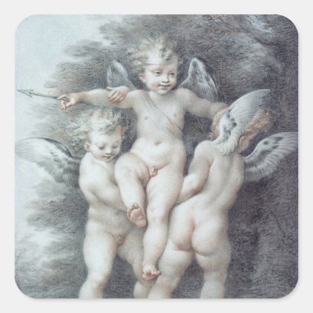 Three Cupids Square Sticker (Front)