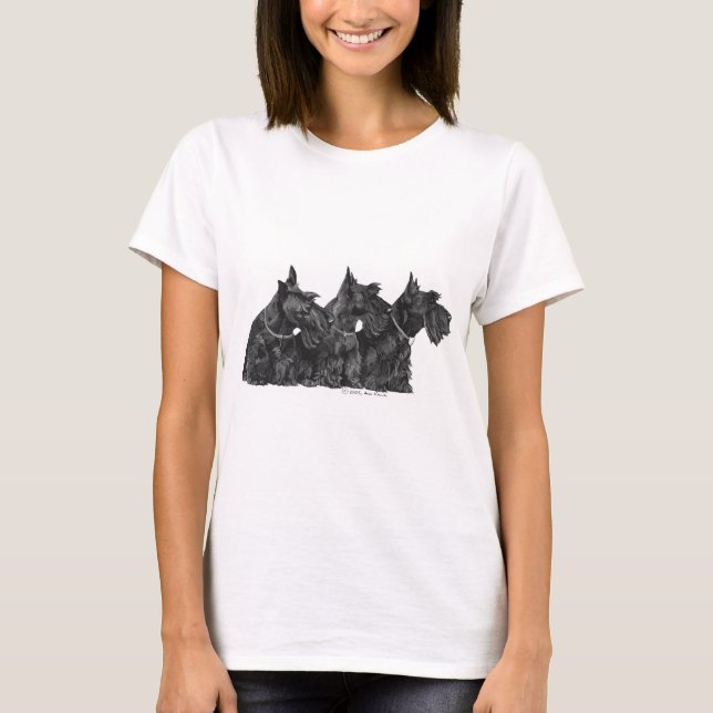 Three Curious Scottish Terriers T-Shirt (Front)