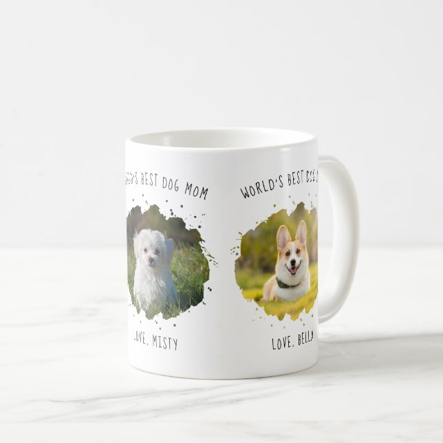 Three Custom Pet Photos World's Best Dog Mum Coffee Mug (Front Right)