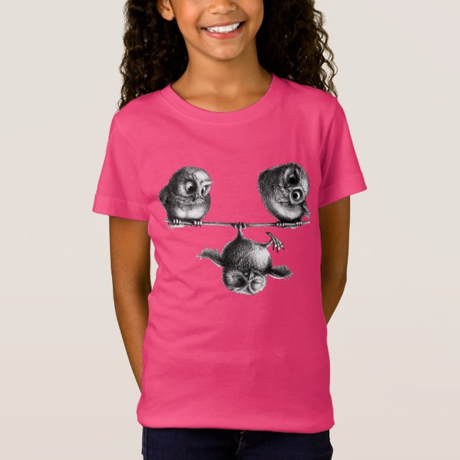 Three Cute and Funny Owls - Freedom and Fun T-Shirt (Front)