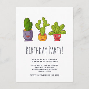 Three Cute Cactus in Flower Pots Fun Illustration Invitation Postcard