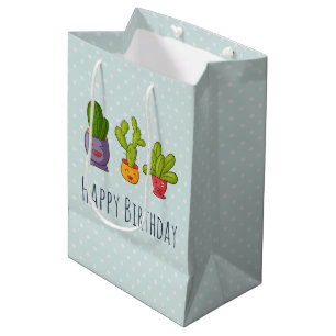 Three Cute Cactus in Flower Pots Fun Illustration Medium Gift Bag
