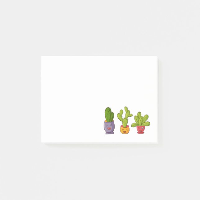 Three Cute Cactus in Flower Pots Fun Illustration Post-it Notes (Front)