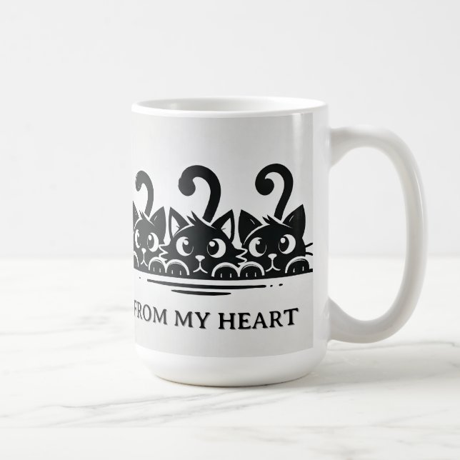 Three Cute Cartoon Cats with Large Eyes Coffee Mug (Right)