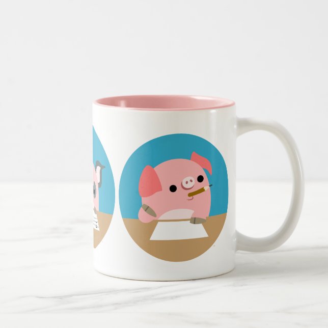 Three Cute Cartoon Piglets at Study Mug (Right)