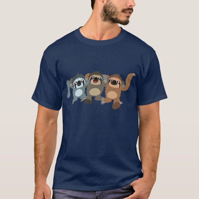 Three Cute Cartoon Sloths T-Shirt (Front)